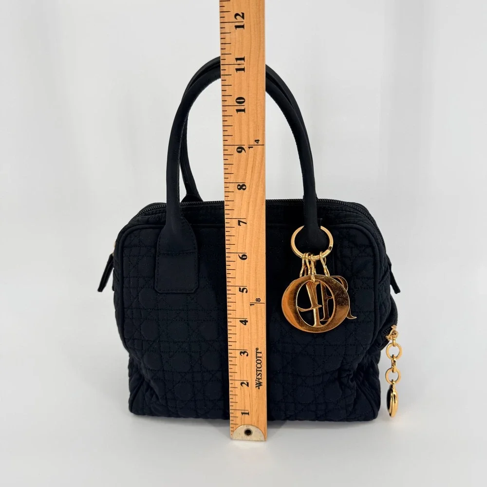 Vintage Dior Lady Dior Nylon Handbag Black Quilted Cannage Gold Charm Classic
